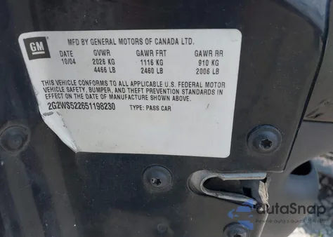 2005 Pontiac Grand Prix Gt from USA, damaged, VIN 2G2WS522651198230